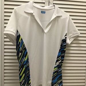 PGA Polo Shirt with Blue and Green Pattern